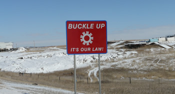 Photo: road sign: Buckle up - it's our law